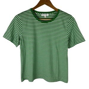 Alex Mill Womens Sz M Shirt Green Striped Short Sleeve Top Round Neck Preppy